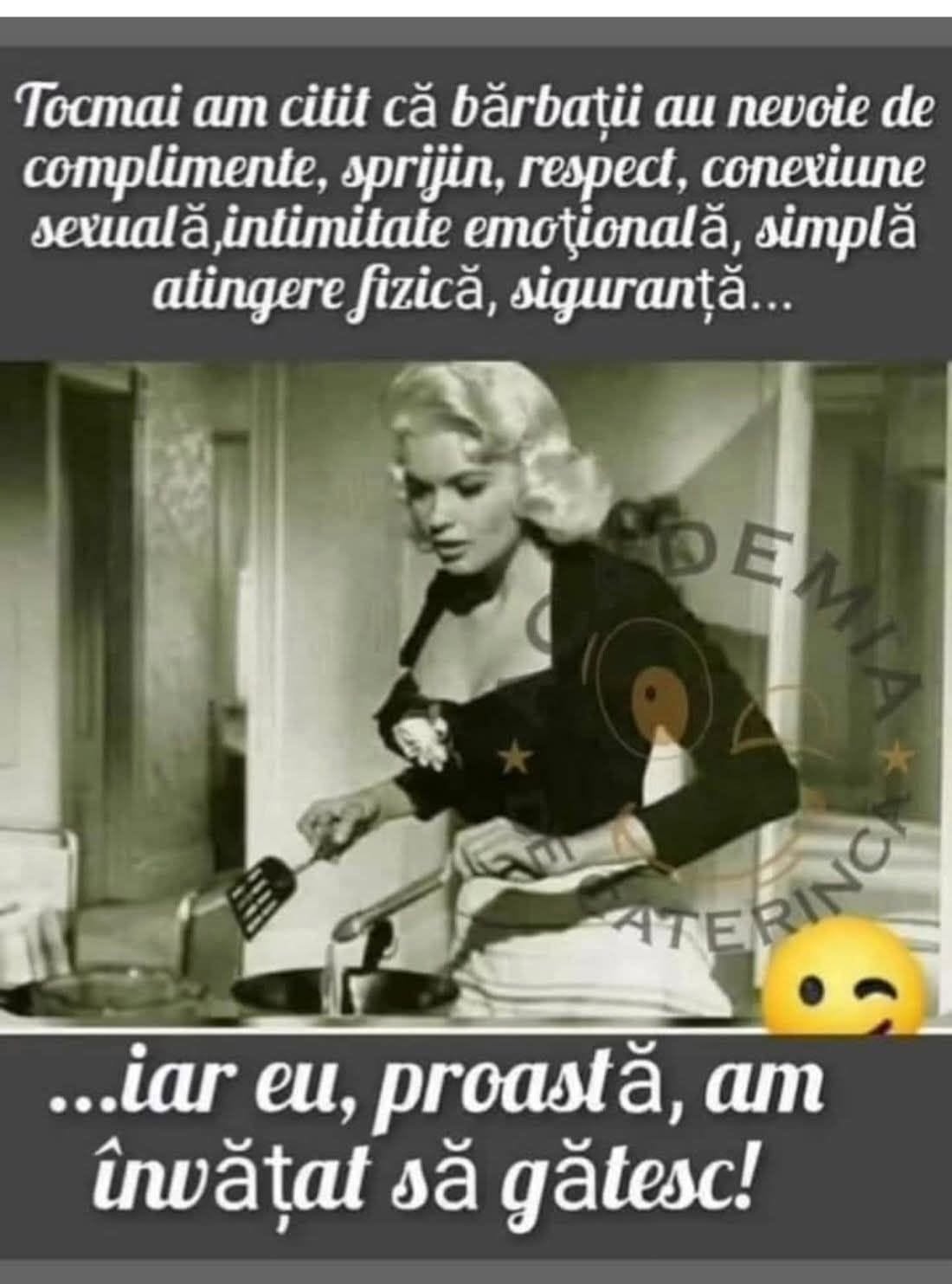 Tocmai am citit că bărbații au nevoie de complimente, sprijin, respect, intimitate emoțională... iar eu, proastă, am învățat să gătesc!