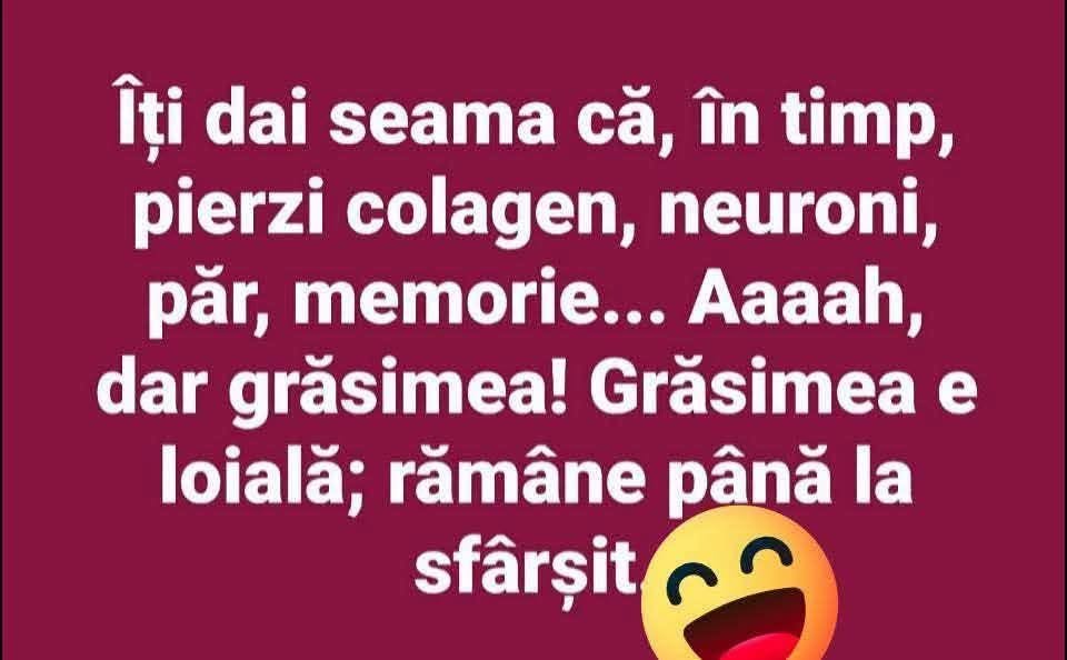 Îți dai seama că, în timp, pierzi colagen, neuroni, păr, memorie... dar grăsimea! Grăsimea e loială; rămâne până la sfârșit