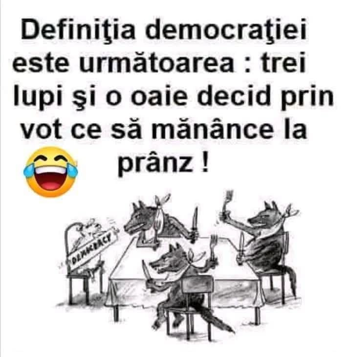 Definiția democrației: trei lupi și o oaie decid prin vot ce să mănânce la prânz!