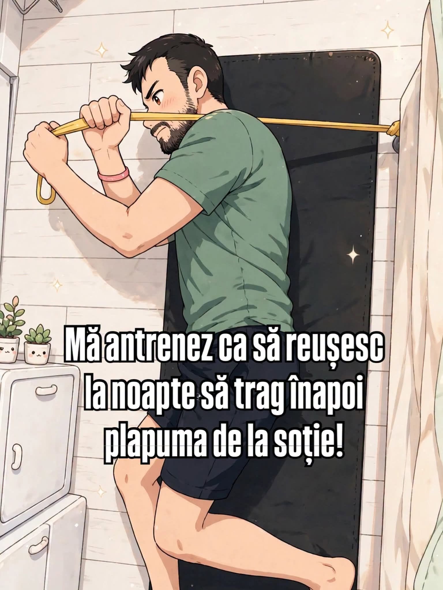 Mă antrenez ca să reușesc la noapte să trag înapoi plapuma de la soție!