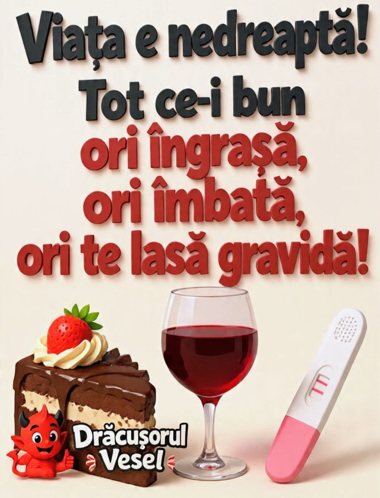 Viața e nedreaptă! Tot ce-i bun ori îngrașă, ori îmbată, ori te lasă gravidă!