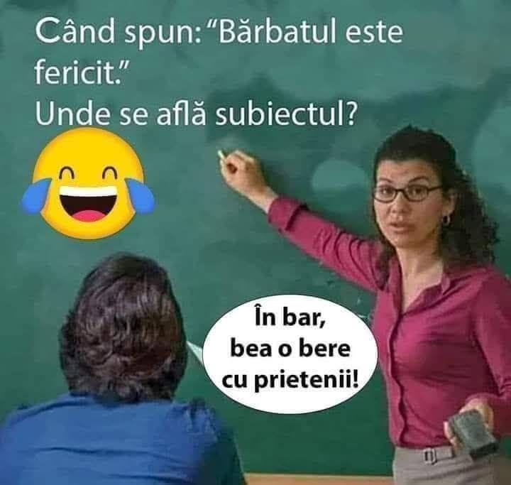 Când spun «Bărbatul este fericit», unde se află subiectul? În bar, bea o bere cu prietenii!