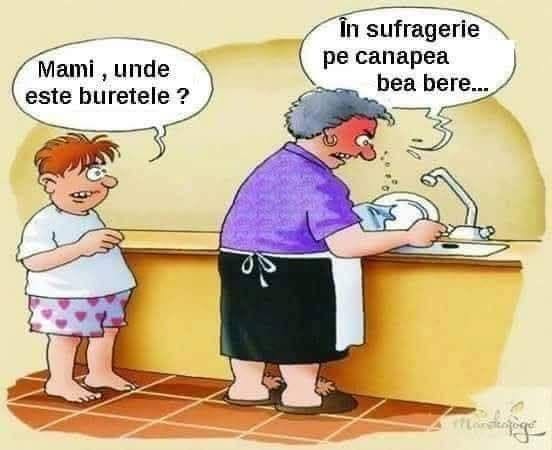 Mami, unde este buretele? În sufragerie, pe canapea, bea bere...
