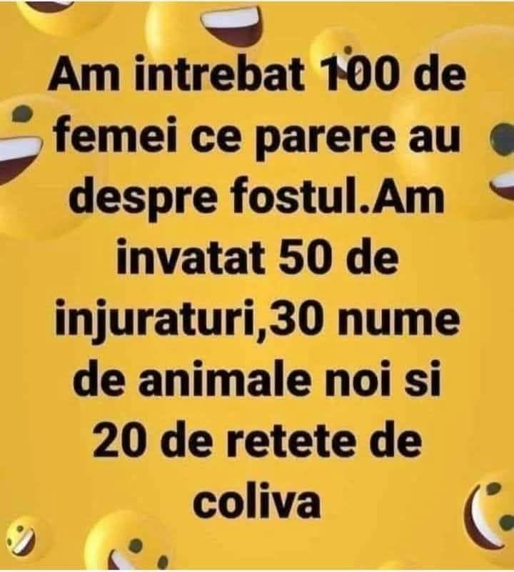 Am întrebat 100 de femei ce părere au despre fostul. Am învățat 50 de înjurături, 30 de nume de animale noi și 20 de rețete de colivă