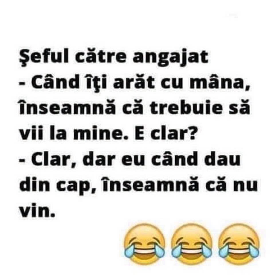 Șeful către angajat: Când îți arăt cu mâna, înseamnă că trebuie să vii la mine. Clar, dar eu când dau din cap, înseamnă că nu vin