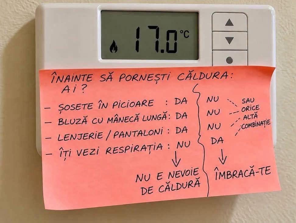 Înainte să pornești căldura: ai șosete în picioare? Bluză cu mânecă lungă? Nu? Îmbracă-te, nu e nevoie de căldură!