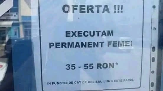 OFERTĂ! Executăm permanent femei: 35-55 RON