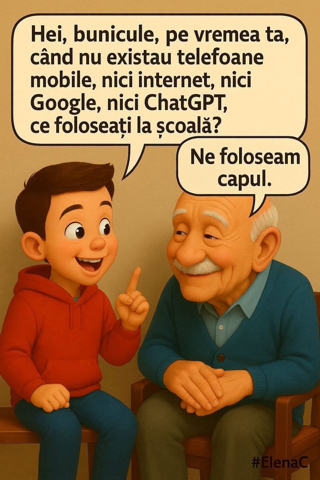 Bunicule, pe vremea ta, fără telefoane, internet, Google și ChatGPT, ce foloseați la școală? Ne foloseam capul