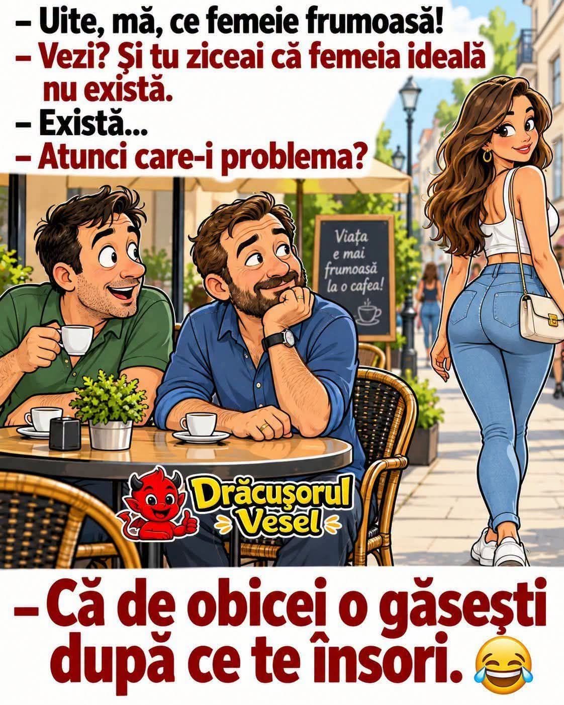 Uite ce femeie frumoasă! Tu ziceai că femeia ideală nu există. Există... Atunci care-i problema? Că de obicei o găsești după ce te însori