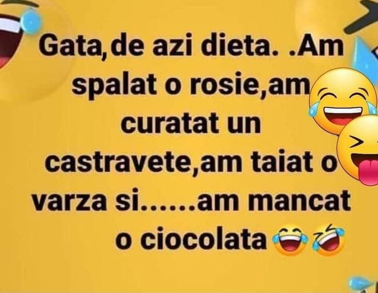 Gata, de azi dietă. Am spălat o roșie, am curățat un castravete, am tăiat o varză și... am mâncat o ciocolată
