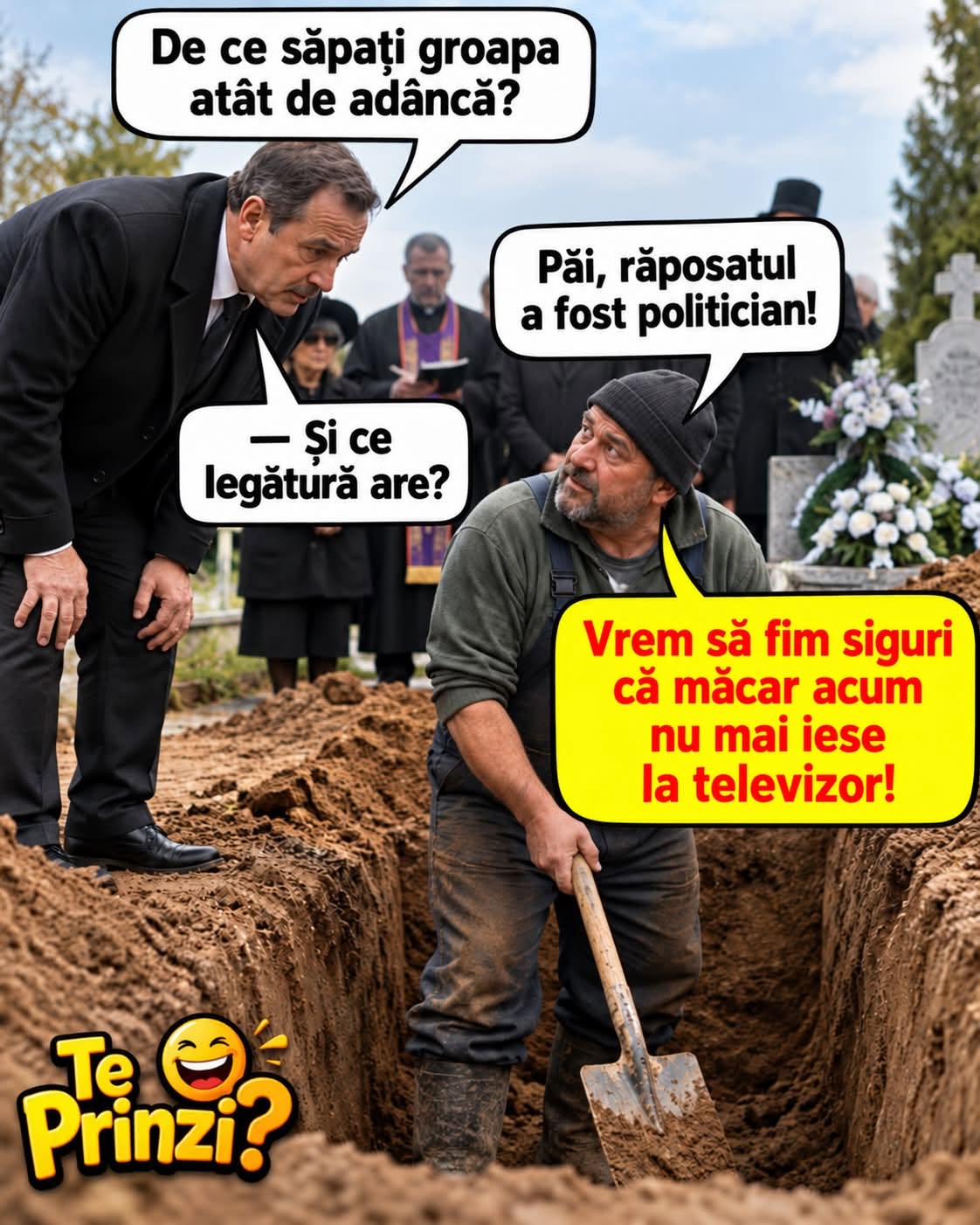 De ce săpați groapa atât de adâncă? Răposatul a fost politician! Vrem să fim siguri că măcar acum nu mai iese la televizor!