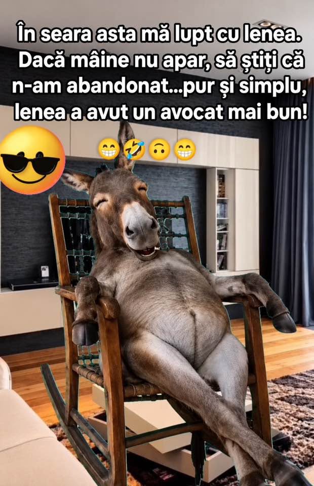 În seara asta mă lupt cu lenea. Dacă mâine nu apar, să știți că n-am abandonat... pur și simplu lenea a avut un avocat mai bun!