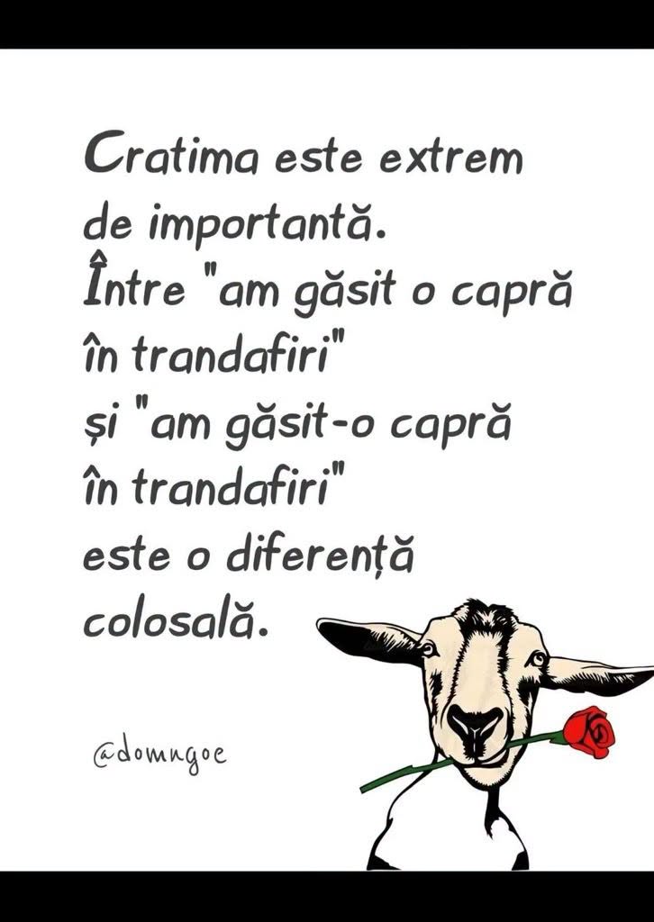 Cratima este extrem de importantă. Între „am găsit o capră în trandafiri” și „am găsit-o capră în trandafiri” este o diferență colosală.
