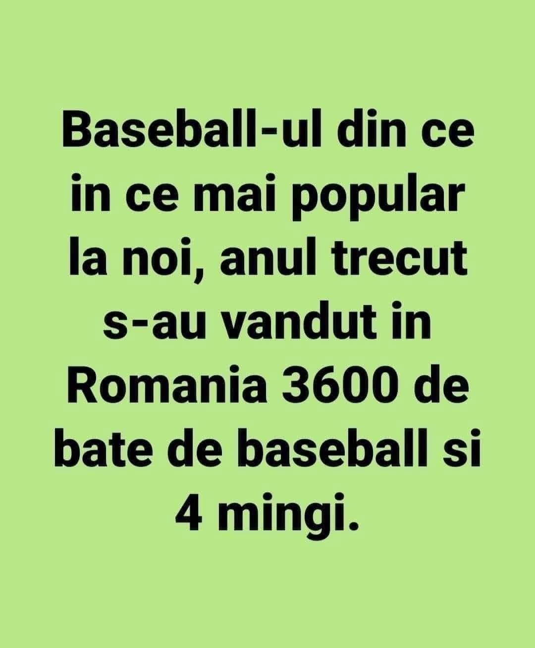 Baseball-ul e din ce în ce mai popular la noi: anul trecut s-au vândut în România 3600 de bâte de baseball și 4 mingi.