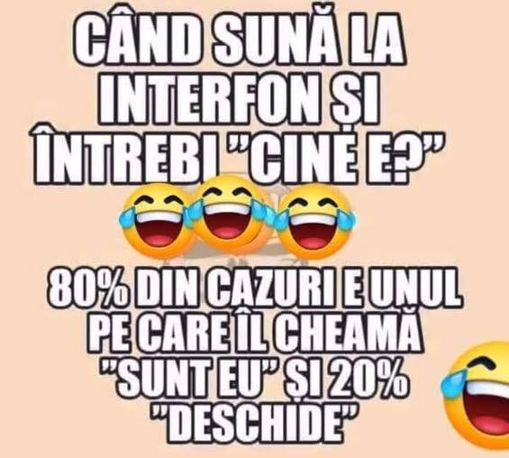 Când suni la interfon și întrebi „Cine e?”, 80% din cazuri e unul pe care-l cheamă „Sunt eu” și 20% „Deschide”