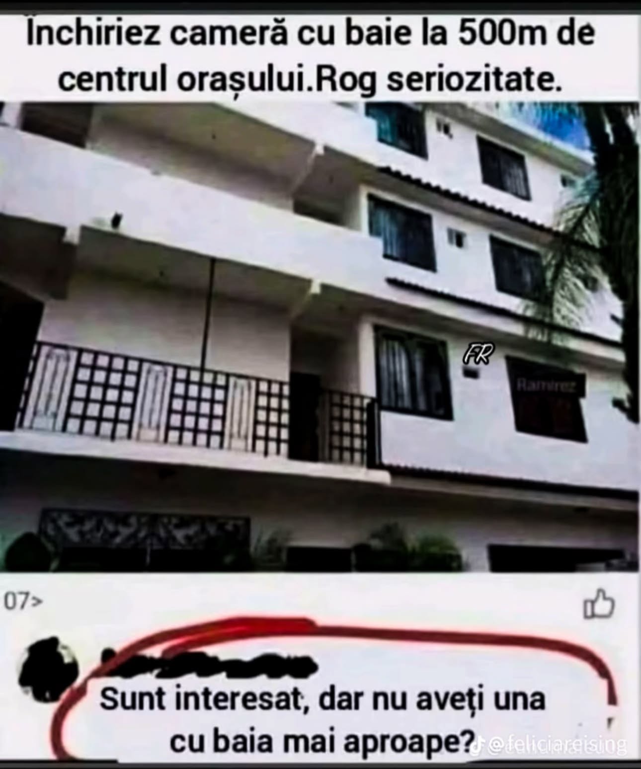 Închiriez cameră cu baie la 500 m de centrul orașului. Sunt interesat, dar nu aveți una cu baia mai aproape?