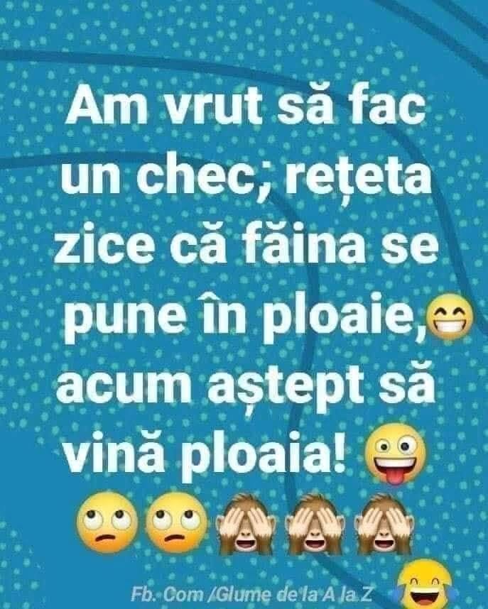 Am vrut să fac un chec, rețeta zice că făina se pune în ploaie, acum aștept să vină ploaia!