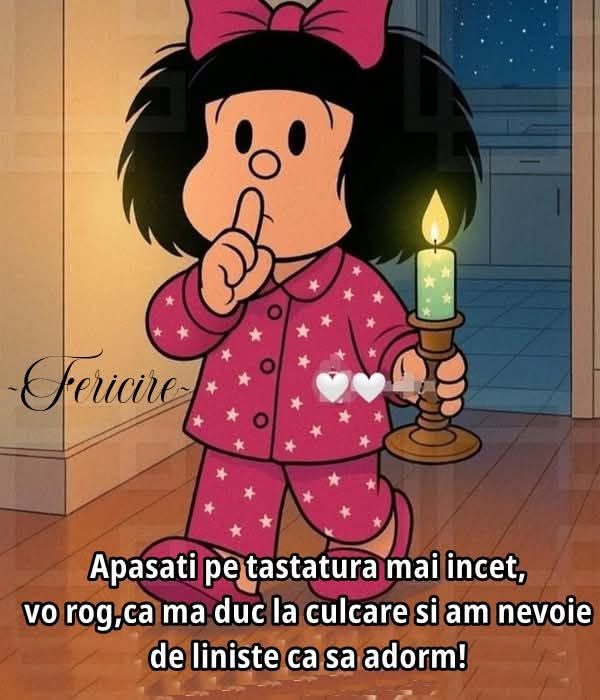 Apăsați pe tastatură mai încet, vă rog, că mă duc la culcare și am nevoie de liniște să adorm!