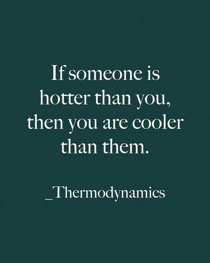If someone is hotter than you, then you are cooler than them. – Thermodynamics