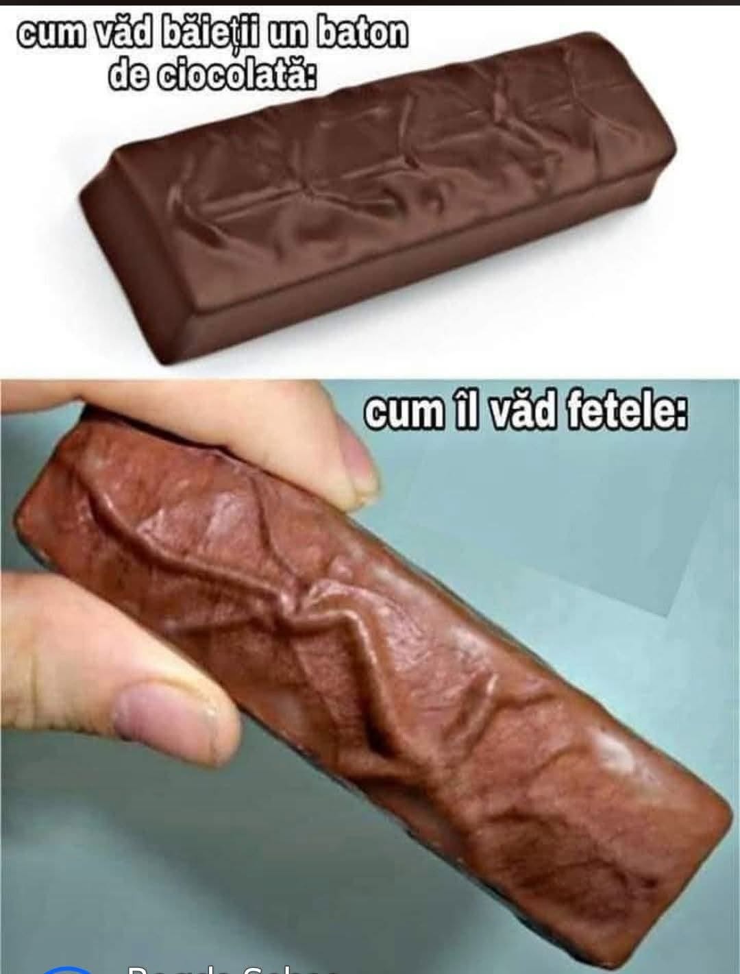 Cum văd băieții un baton de ciocolată vs. cum îl văd fetele