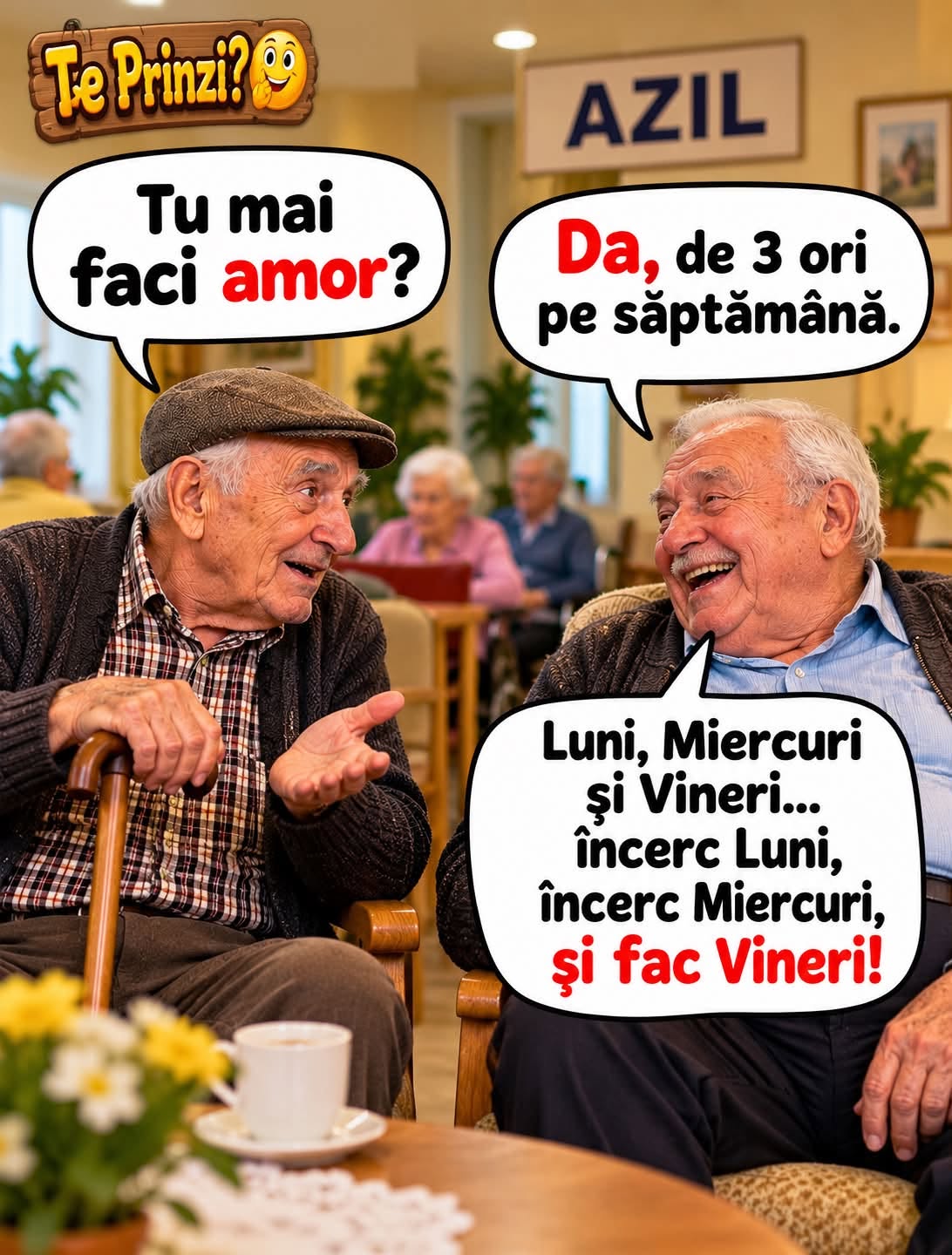Tu mai faci amor? Da, de 3 ori pe săptămână: încerc luni, încerc miercuri și fac vineri!