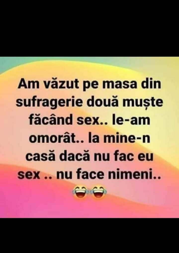 Am văzut pe masa din sufragerie două muște făcând sex. Le-am omorât: la mine-n casă dacă nu fac eu, nu face nimeni