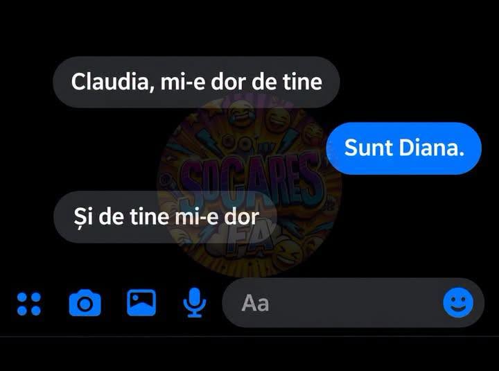 Claudia, mi-e dor de tine. Sunt Diana. Și de tine mi-e dor