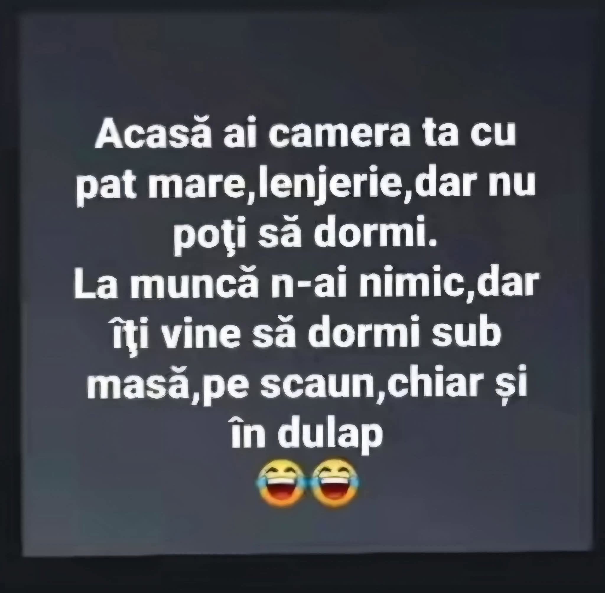 Acasă ai camera ta cu pat mare și nu poți să dormi. La muncă îți vine să dormi sub masă, pe scaun, chiar și în dulap