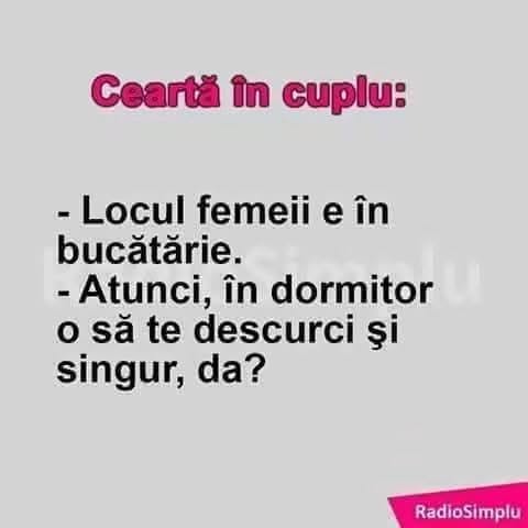 Ceartă în cuplu: Locul femeii e în bucătărie. Atunci, în dormitor o să te descurci și singur, da?