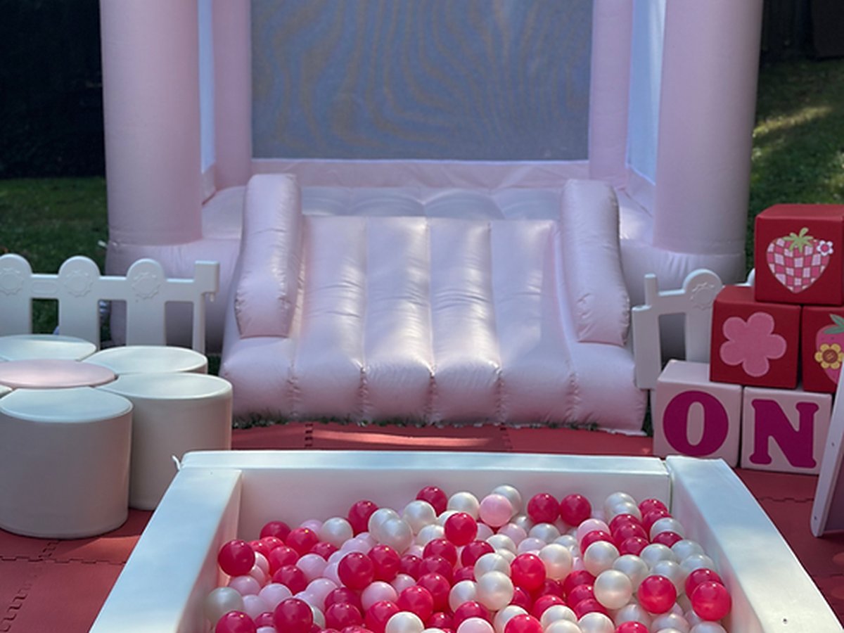 Strawberry-themed pink soft play setup
