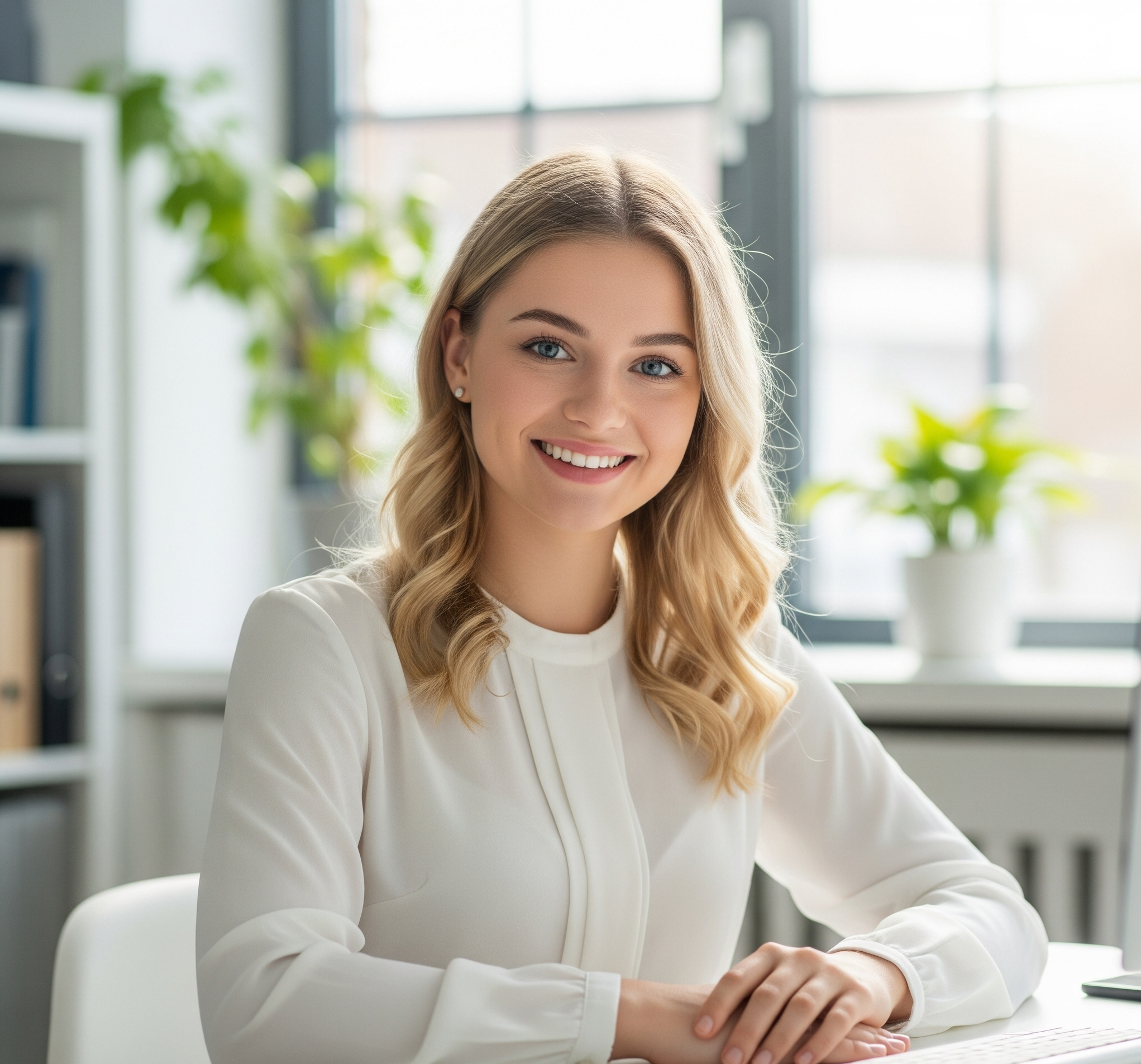 A smiling professional woman, representing ThamesRock PR and SMM agency