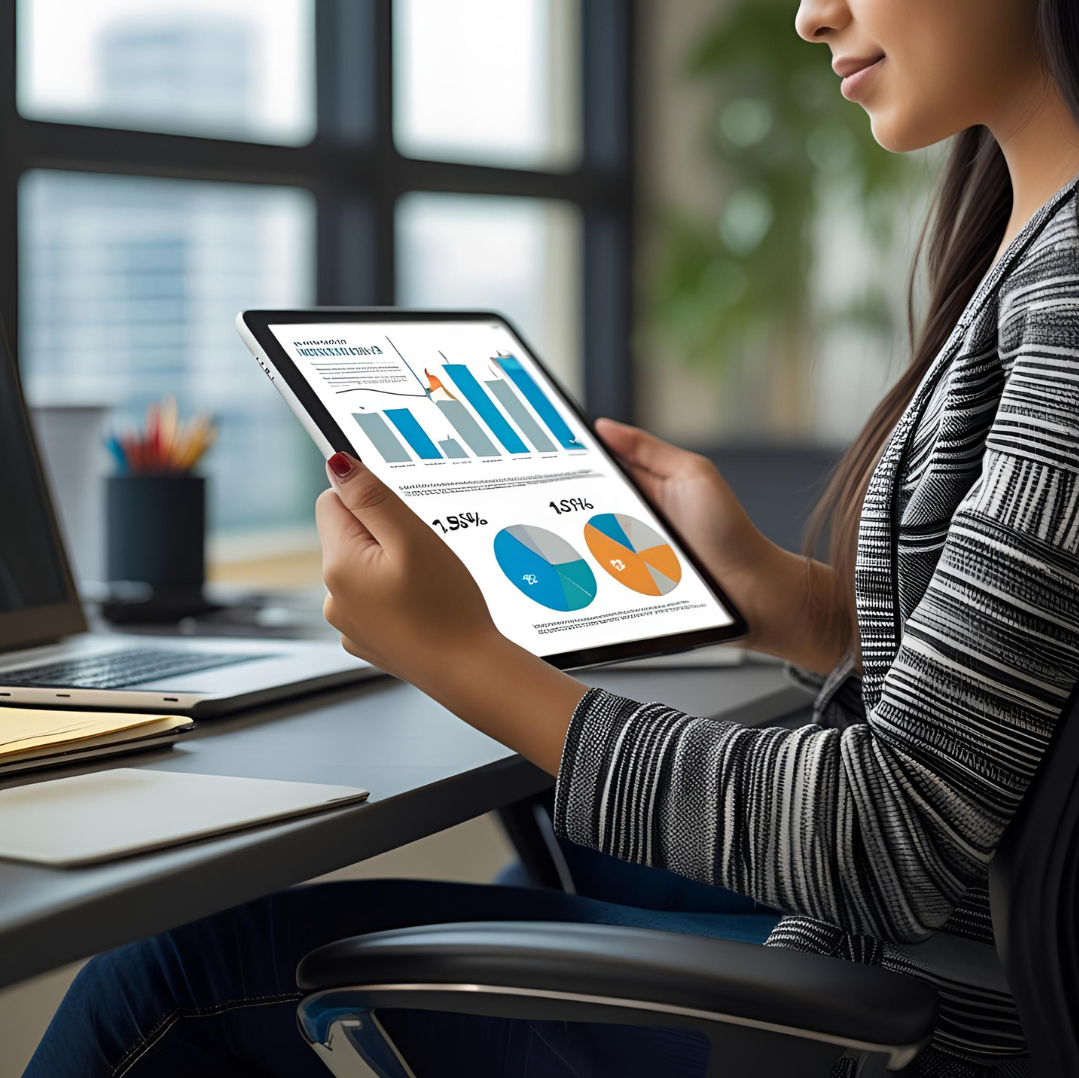 A person analyzing marketing data on a tablet