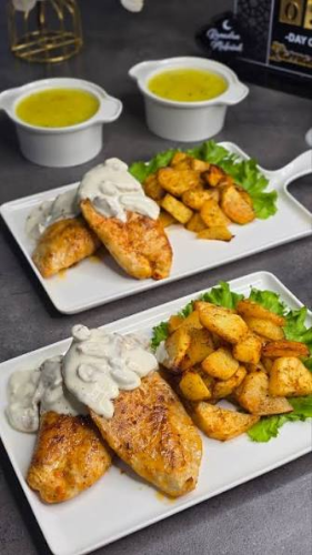 Fileto pule + Patate Tigani