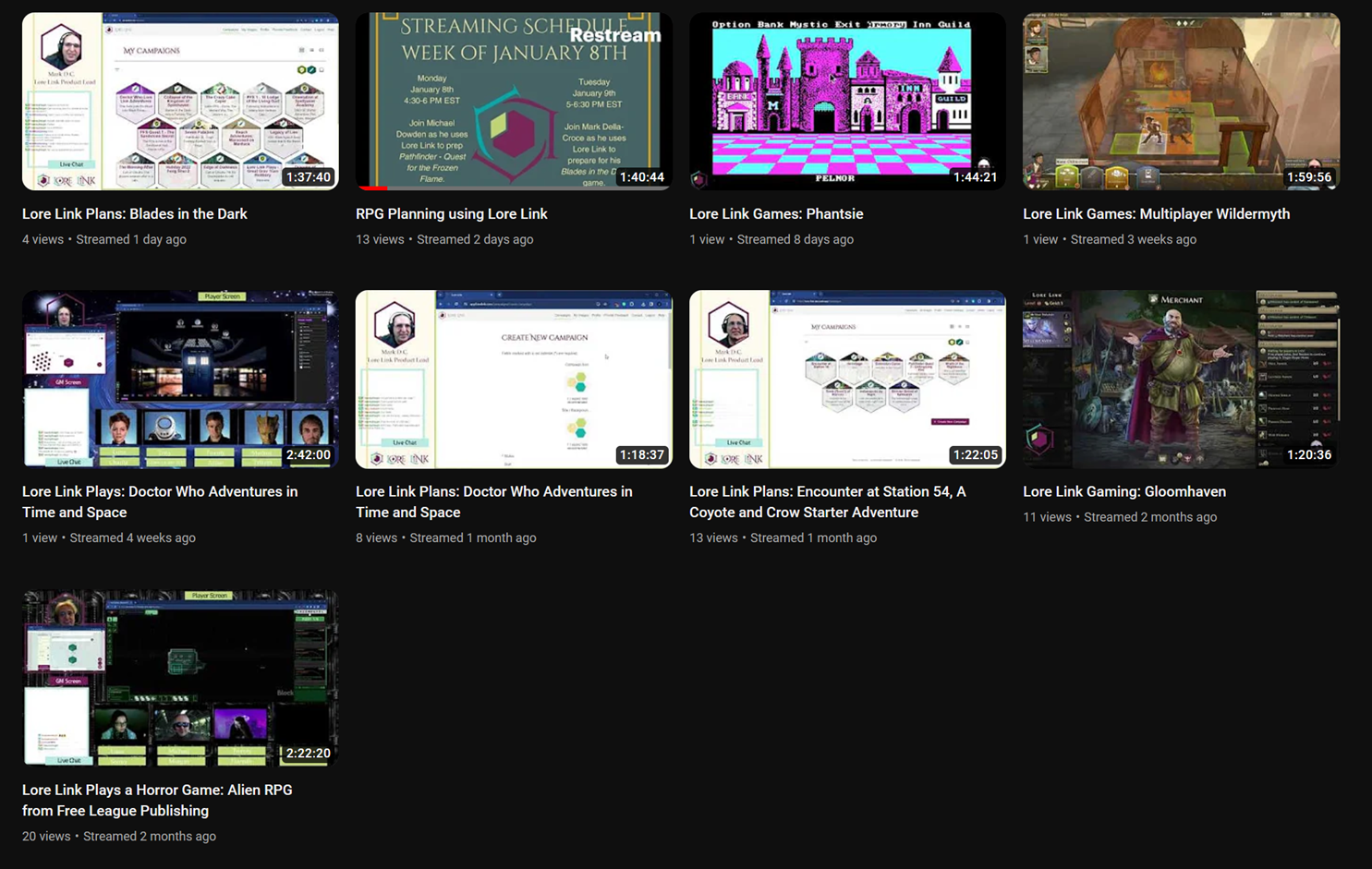 A screen capture showing the many, many live streams done in 2023.