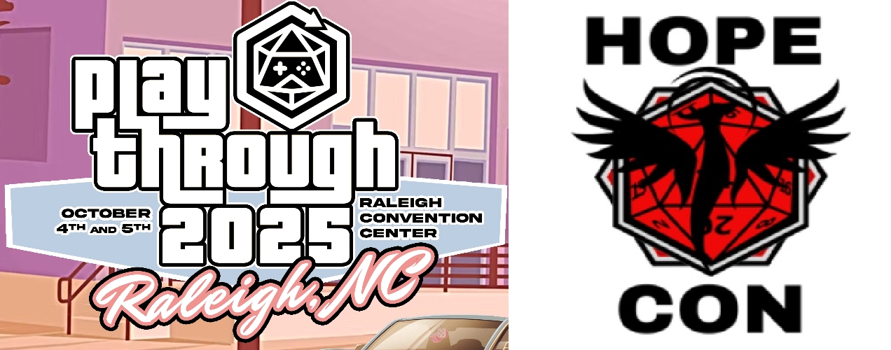An image showing the banners of Playthrough Gaming Con and Hope Con. 