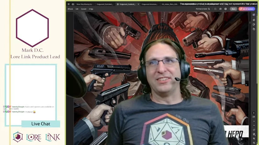 Mark in the center of the screen, with the cover of a game manual behind him. His head is over the head of the person on the manual, which has a ton of arms holding guns pointed at it, so they look like they're all pointing at Mark.