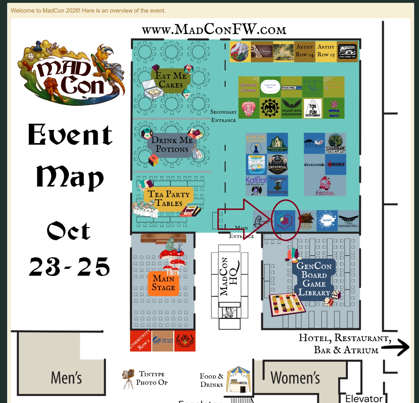 MadCon2026Map The event map for Mad Con, showing the location of the Lore Link booth among other great vendors.