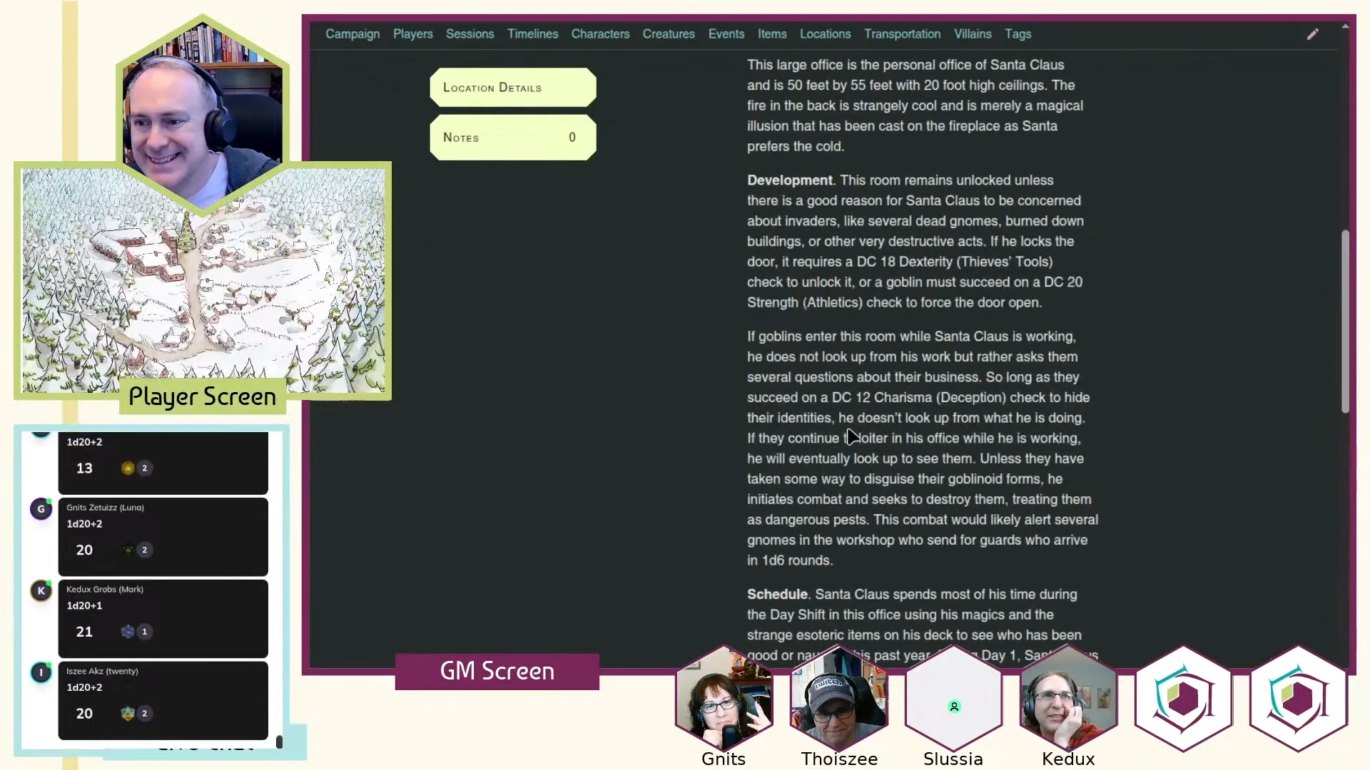 Screen from the live stream, where Mike is in the upper corner, grinning, while the players below are watching Luna gesture, probably blowing something up in game.