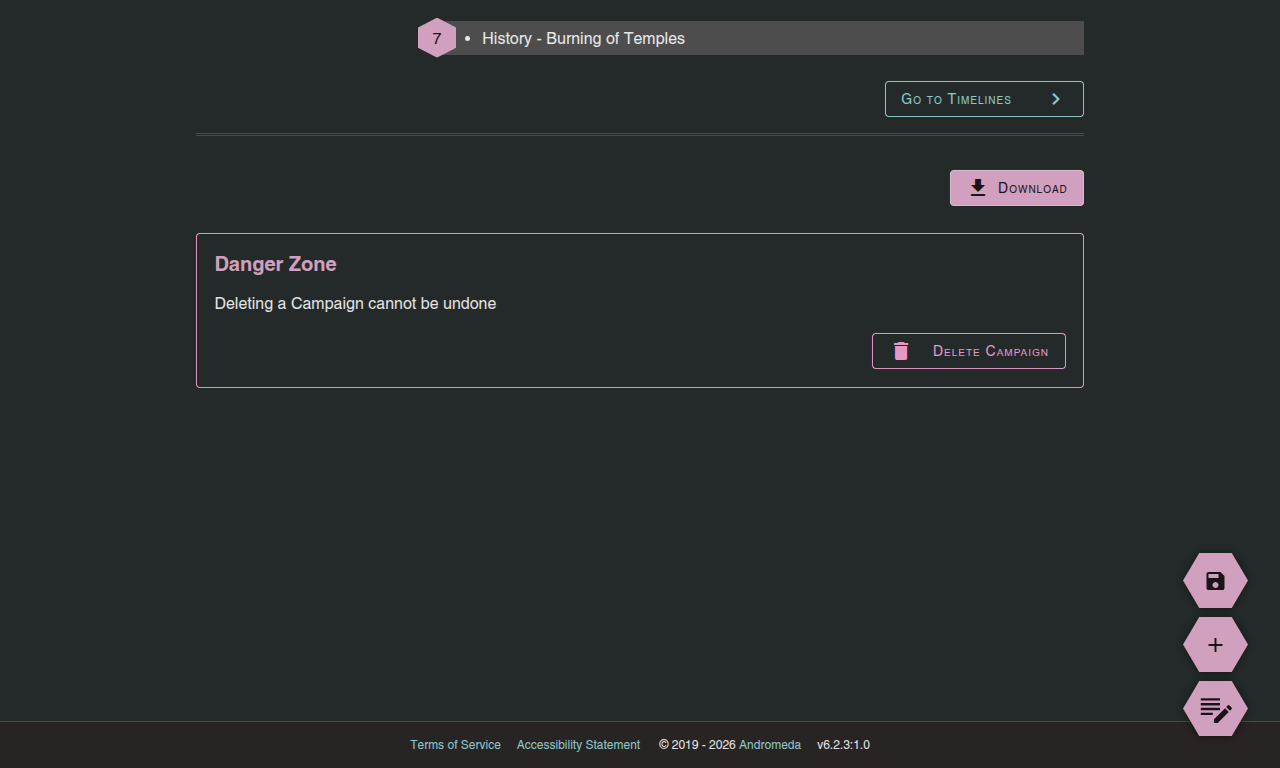 Screenshot of the Campaign Detail page in Edit mode, screen scrolled all the way to the bottom, to show a Download button just above the Danger Zone.