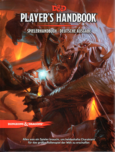 Dungeons & Dragons fifth edition player's handbook with cover art featuring a fire giant of legend under attack by a ranger and wizard