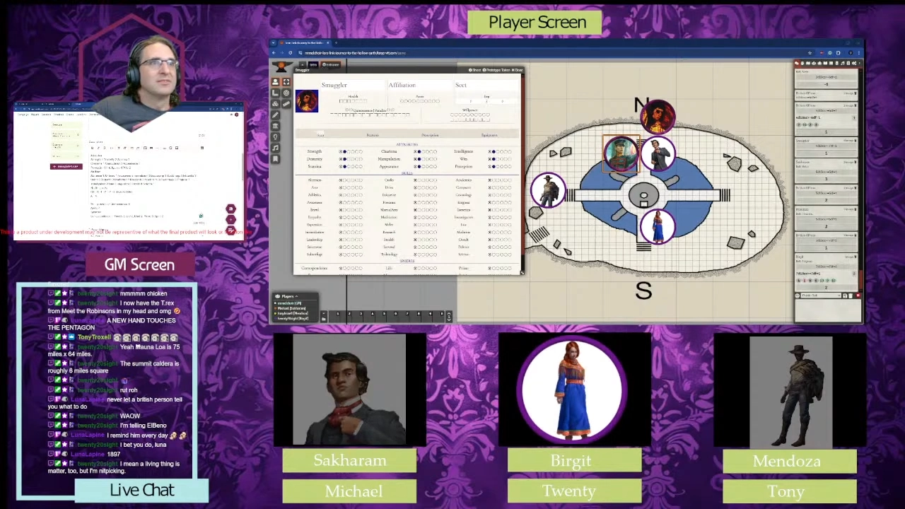 The Lore Link Players playing Mage. The map shows their locations, and the puzzle Twenty is trying to figure out.