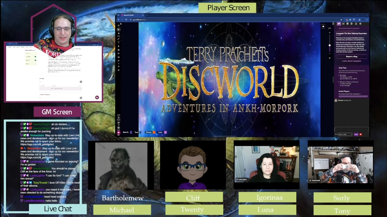 A screencapture of the Discworld Lore Link stream.