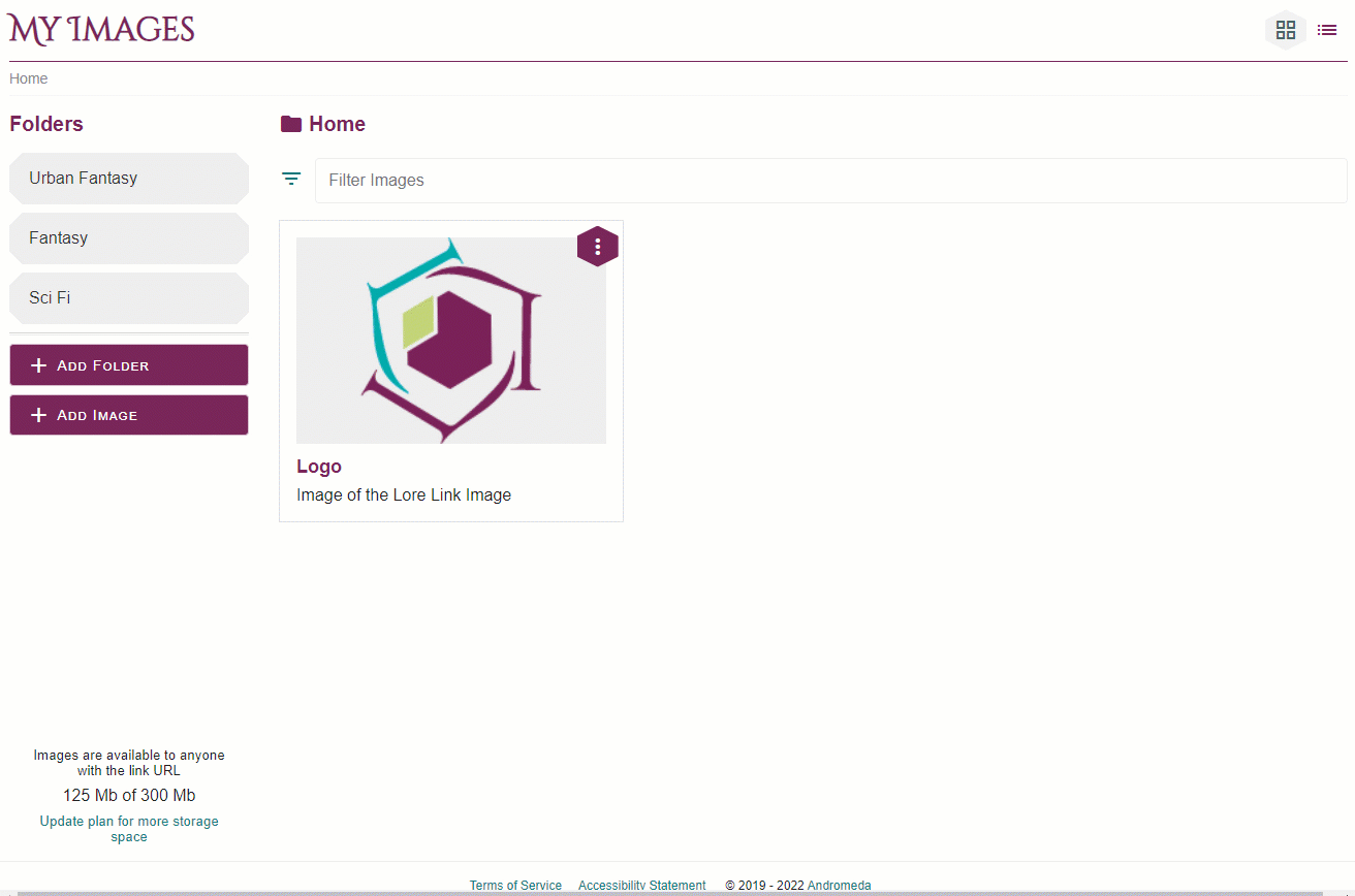 An animaged GIF showing how to access different folders in the Image Library, and how to filter.