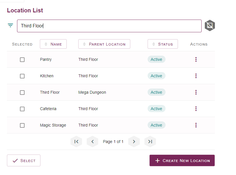 A screen capture showing a location list covering the search 'Third floor'