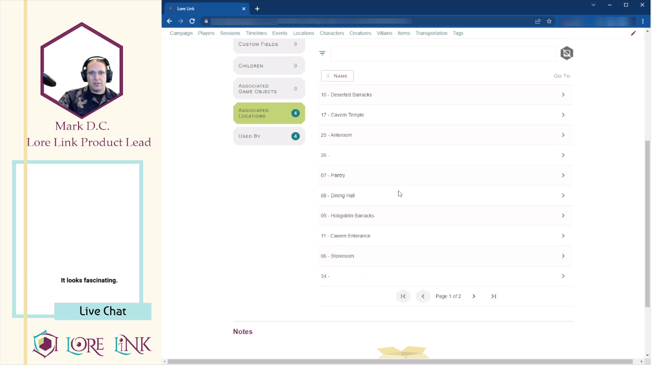 Image taken from a Live Stream. Image includes an image of Mark, a chatbox, and a shot of the Lore Link application.
