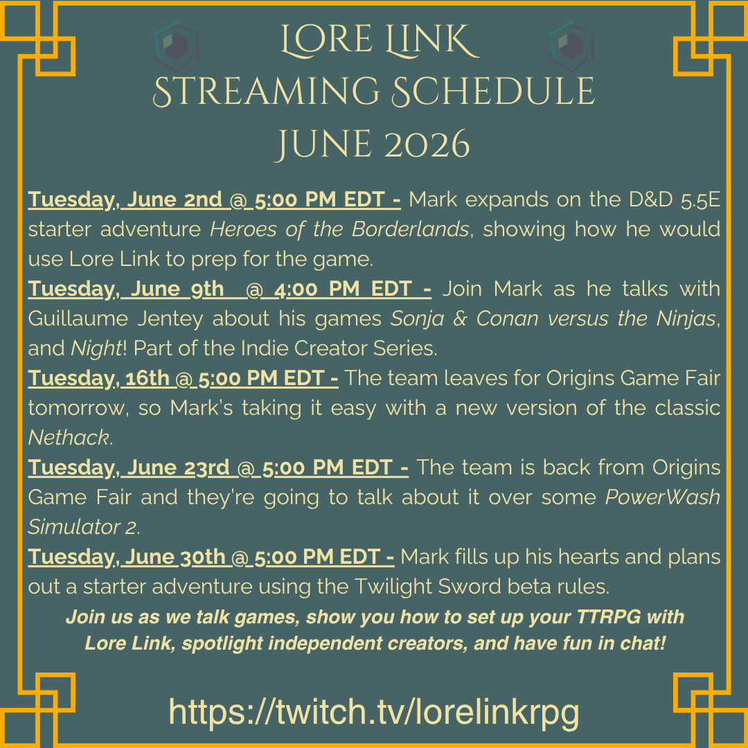 A graphic showing the Twitch schedule that's listed below.