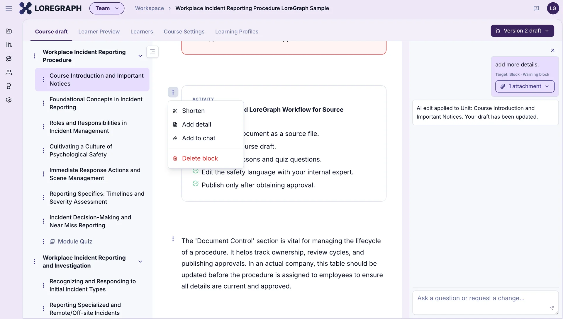 An example authors can edit each block