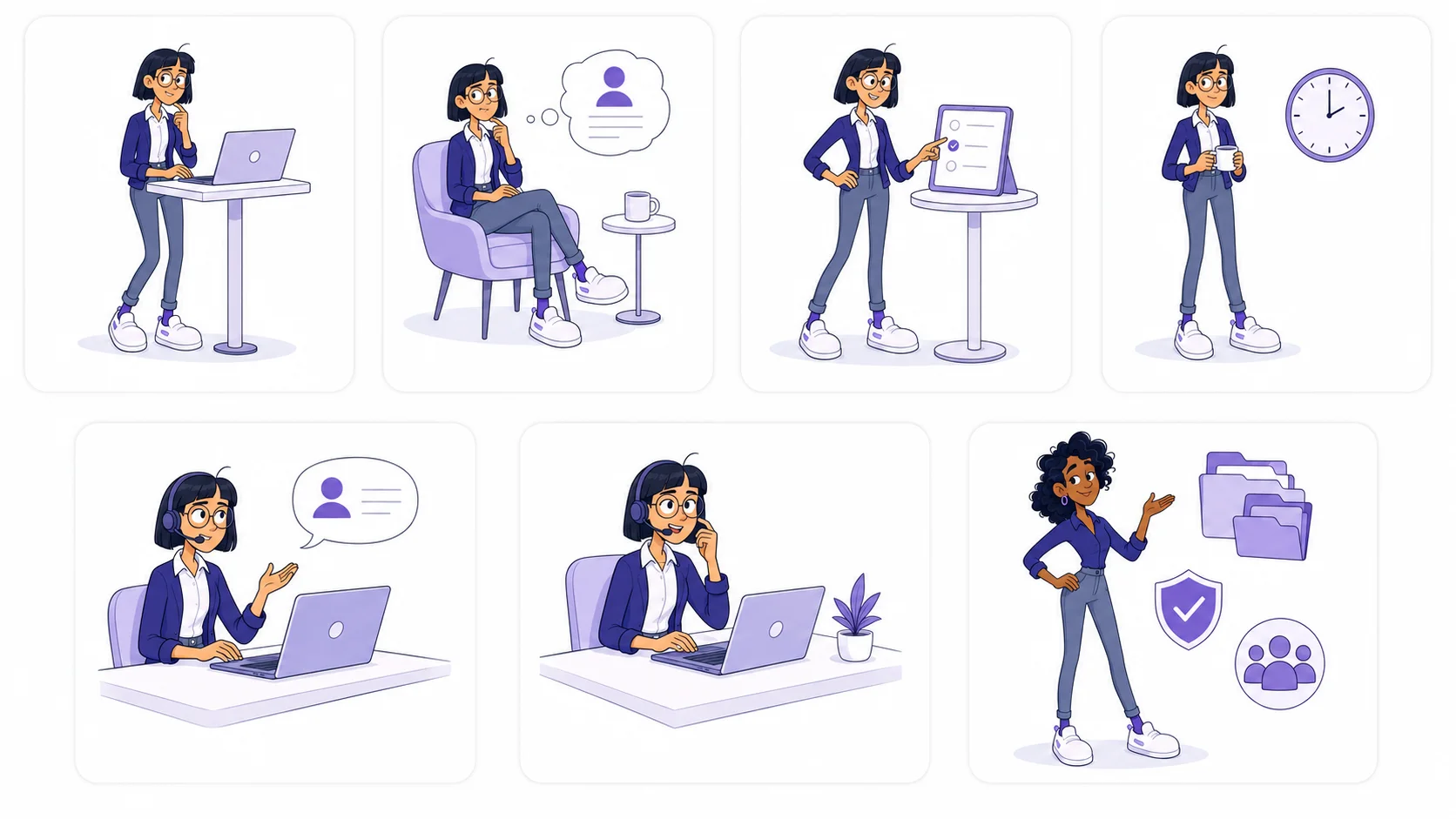 A customer-support employee progresses from training participation to applying a refund procedure during real work.