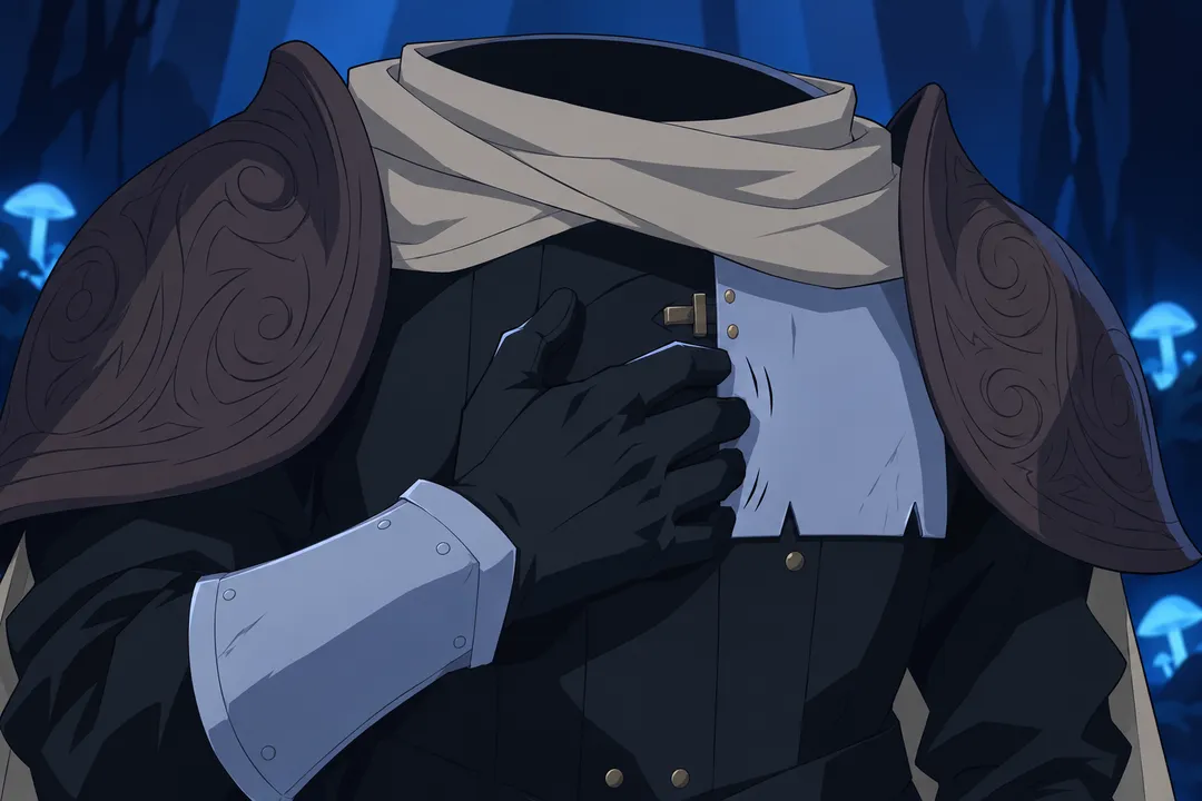 Extreme close-up on the black-gloved gauntlet pressed flat against the chest plate, fingers beginning to curl inward.