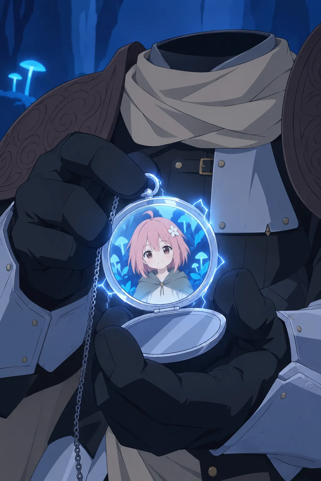 The pendant is fully open, filling the frame with a small glowing portrait of Rose inside its glass dome.